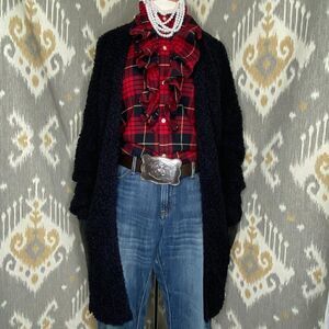 Ralph Lauren Wallace Tartan Ruffle Neck Flannel Button Up L/S Blouse